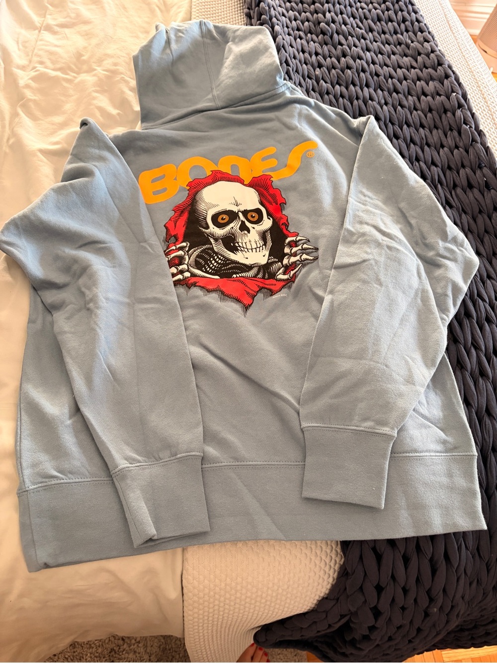 Bones Graphic Zip-Up Hoodie - Light Blue